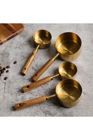 4'lü Ahşap Saplı Gold Lüks Ölçü Kaşığı - Ölçü Kabı