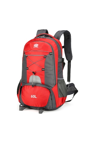 Jeehugo 60l Yüksek Yoğunluklu Nilon Dağcı Sırt Çantası - Su Geçirmez, Bölünmüş Depolama, Nefes Alıcı Arka Sistemi Ve Reflektör Çubuklarıyla Outdoor Maceralar İçin Kırmızı