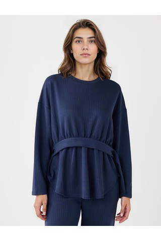 Jimmy Key Jimmy Key Lacivert Bisiklet Yaka Kemer Detaylı Modal Sweatshirt 5ww236023494