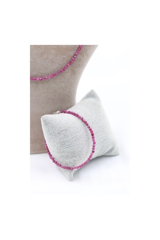 Yakut Taşı Doğal Taş Kolye Bileklik Seti Fasetli Kesim 3 Mm Pembe