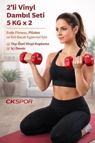 Ckspor 2 Li Vinyl Dambıl Seti 5 Kg X 2 Evde Fitness & Pilates İçin Vinil Kaplı Demir Dambıl