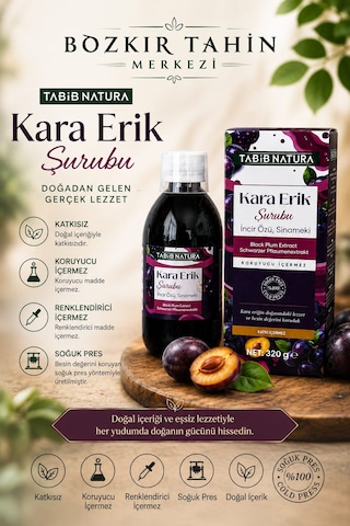 Bozkır Tahin Merkezi Kara Erik Şurubu Incir Özü Ve Sinameki Içerikli Şurub 320 Gr Katkısız&vegan