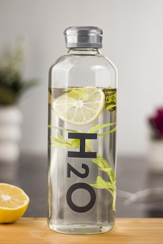 H2o Borosilikat Cam Matara Vakum Kapaklı Su Şişesi Suluk Gri 1000 Ml Renkli