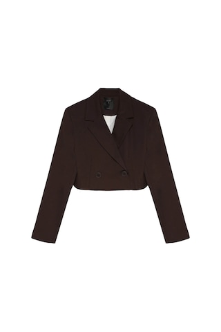 Quzu Vatka Detaylı Crop Kahverengi Kadın Blazer Ceket 51287 Kahverengi