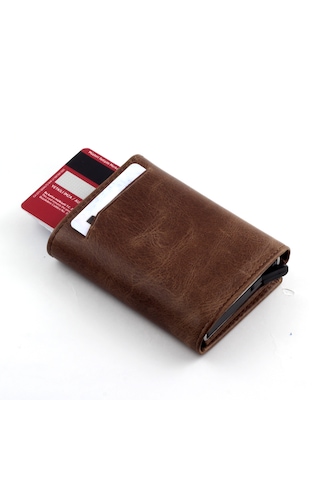 Ancora Leather Hakiki Deri Crazy Mekanizmalı Erkek Cüzdanı Kahve Kahverengi
