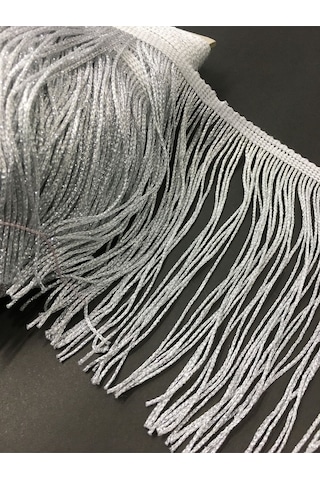 Püskül Saçak Gümüş Simli Beyaz 30 Cm 1 Metre