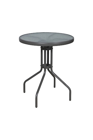 Yuvarlak Bahçe Balkon Masası 60 Cm Çap Buzlu Tamperli Cam