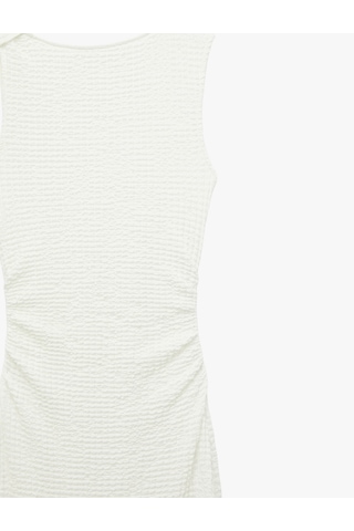 Koton Bürümcük Kumaş Drapeli Kayık Yaka Kolsuz Slim Fit Uzun Kalem Elbise Kırık Beyaz 6sak80010uk Ekru