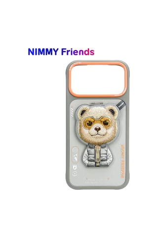 Apple Uyumlu iPhone 17 Magsafe Stand Özellikli 3d Gözlük Ve Fermuarlı Bear Nakışlı Cool Cute 2.0 Kılıf 11a Şeffaf