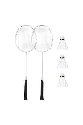 Vkemall Demir Allyuminyum Badminton Raketi Seti: 2 Adet Raket + 3 Top, Hafif Ve Dayanıklı, Oyun Performansını Artırır, Beyaz