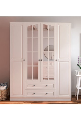 Rabi Mobilya Beyza Country 4 Kapaklı 2 Çekmeceli Gardırop