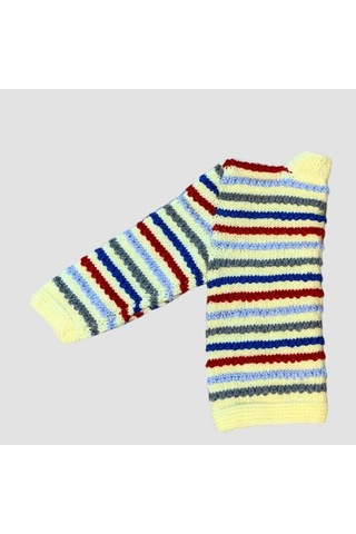 Uretti - Rukiye 7294 - El Örgüsü Çizgili Erkek Çocuk Hırka 3 Yaş / Renkli Çok Renkli