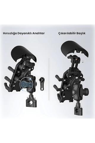 Vtn-27 Gidon Bağlantılı Güneş Ve Yağmur Korumalı Motosiklet Bisiklet Telefon Tutucu Siyah