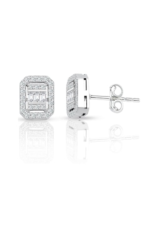 Modern Tasarım 0.55 Ct Baget Kare Tektaş Küpe N11.110