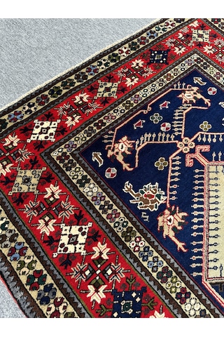El Dokuma Büyük Seccade 135x208 Su Yeşili Lacivert Yün Namazlık