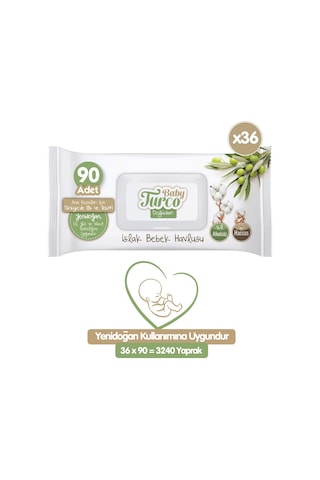 Baby Turco Doğadan Yenidoğan Islak Havlu Mendil 90x36 3240 Yaprak