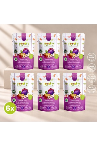 Foodry Dondurularak Kurutulmuş Organik Mürdüm Eriği Freeze Dry Damson Plum Katkısız Çıtır Meyve Atıştırmalığı 6 x 17 G