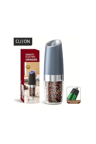 Honeybeeshop 1 Adet Mavi Plastik Gövdeli Yerçekimli Elektrikli Tuz Karabiber Değirmeni Otomatik Öğütme Led Işıklı Ahşap