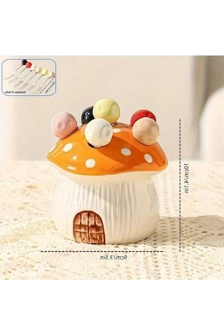 Trendooze Turuncu 7 Parça Seramik Mantar Çatal Seti 304 Paslanmaz Çelik Pasta Aletleri Turuncu