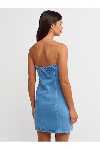 Dilvin 90525 Arka Bölümü Lastikli Mini Elbise-Mavi