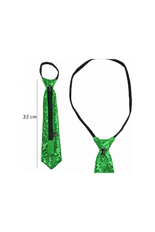 Veraura Lifestyle Yeşil Renk Pul Payetli Işıltılı Parti Kravatı 33 Cm Standart