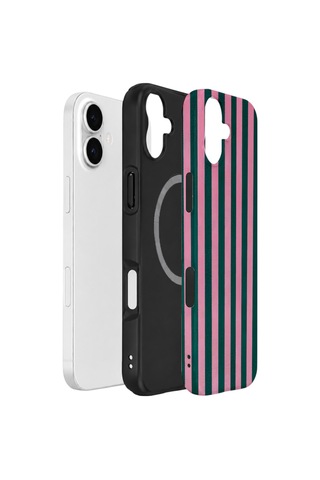 Apple iPhone Uyumlu 17 Vorian Çift Katmanlı Magsafe Kılıf Pink Navy Cabana