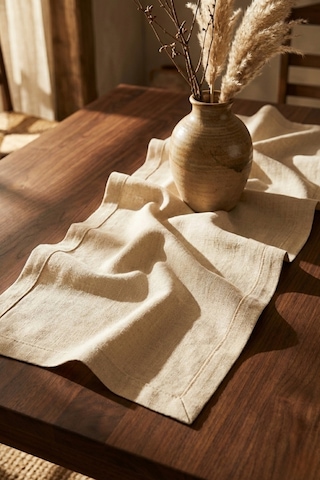 Lınen Organik Ham Keten Runner Naturel 40 X 110 Cm Bej