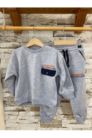 Lacıel Parıs Kapak Cepli Çocuk Eşofman Takım Gri