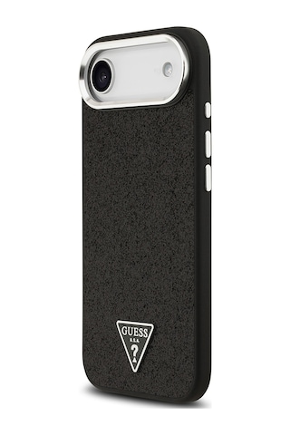 Apple Uyumlu iPhone 17 Air Kılıf Guess Lisanslı M-safeli Metal Kamera Çerçeveli Üçgen Logolu Glitter Siyah Siyah