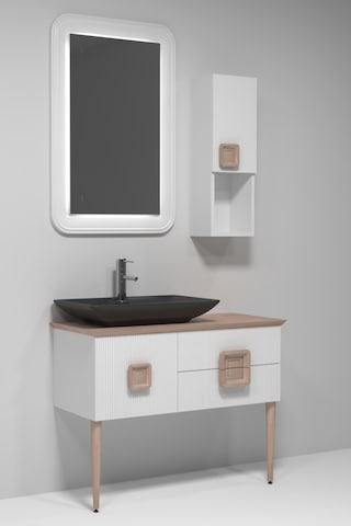 Zürih 100 Cm Antrasit Lavabolu Banyo Dolabi - Beyaz / Kayin Çok Renkli