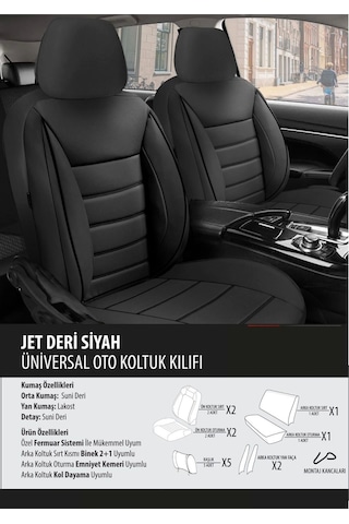 Peugeot 2008 Uyumlu Koltuk Kılıfı Jet Deri Siyah 1 Takım