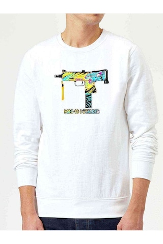 Mac 1O I Stalker Baskılı Beyaz Erkek Örme Sweatshirt