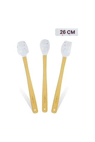 Valletta Indigo 3'lü Beyaz Renkli Noktalı Bambu Silikon Spatula