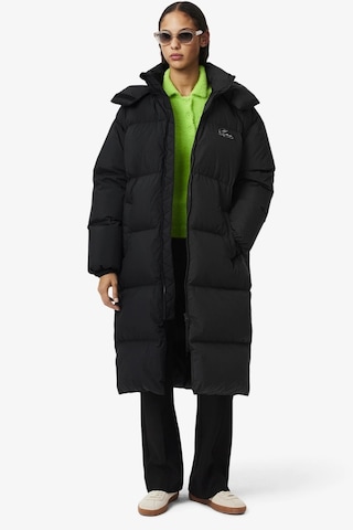 Lacoste Long Oversized Down Fill Jacket Çıkarılabilir Kapüşonlu Kaz Tüyü Kadın Parka Siyah Siyah