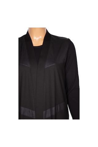 Hesna Kadın Arya Büyük Beden Verev Deri Kombinli Penye Siyah Yelek Siyah