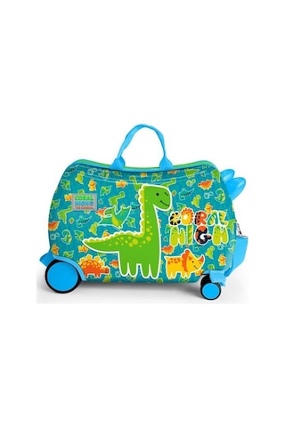 Coral High Kids Mavi Yeşil Dinozor Desenli Otur-çek Çocuk Valizi 16361 Çok Renkli