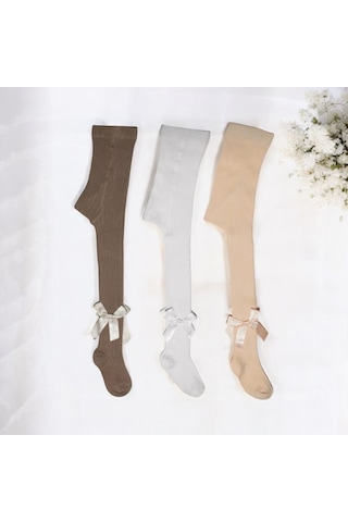Batu Kız Bebek Ve Çocuk Fiyonklu Soft Renklerde Külotlu Çorap Seti Camel - Bej - Kiremit