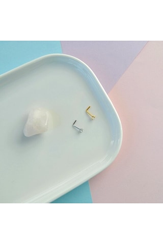 L Model Düşmeyen Çelik Hızma 3 Mm Taşlı Tektaş Burun Piercingi Gold