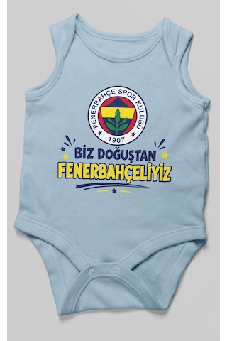 Morivokids Biz Doğuştan Fenerbahçeliyiz Sıfır Kollu Bebek Zıbını %100 Pamuk Bebe Mavisi