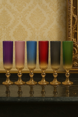 Julia Çift Renk Kristal Ayaklı Kahve Yanı Su Ve Meşrubat Bardağı Sunum Bardağı Çok Renkli