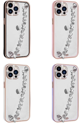 Apple Uyumlu iPhone 13 Pro Max Uyumlu Taş Süslemeli Kamera Korumalı El Tutamaçlı Zore Blazer Kılıf-pembe Pembe -