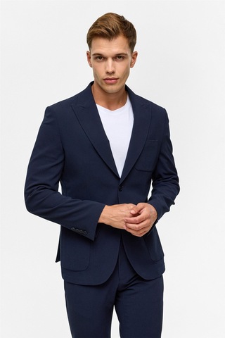Süvari Lacivert Slim Desenli Sivri Yaka 6 Drop Takım Elbise-38834 Lacivert