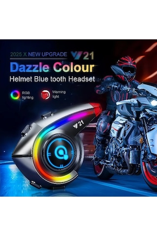 Çeşithane Y21 Renkli Işıklı Motosiklet İnterkom - Dahili Fm Radyolu, Bluetooth 5.3 Teknolojili, Rgb