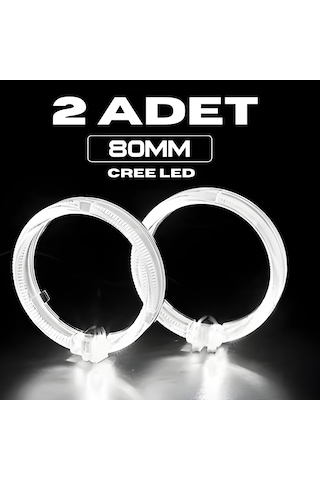 80mm Cree Led Angel Eye Melek Gözü Kristal Beyaz Halka Far Modifiye Gündüz Farı Seti - 2 Adet Takım Ürün
