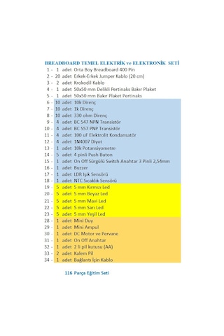 Breaboard Temel Elektrik Ve Elektronik Eğitim Set Lamba Motor Ve Breadbord Set