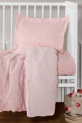 Bebek Müslin %100 Pamuk Jakarlı Nevresim Takımı - Heart Pembe Pembe