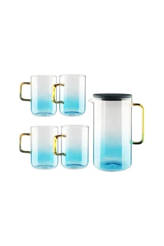 Borosilikat Cam Silikon Kapaklı Blulife Sürahi 2100 Ml & 4 Adet Bardaklı