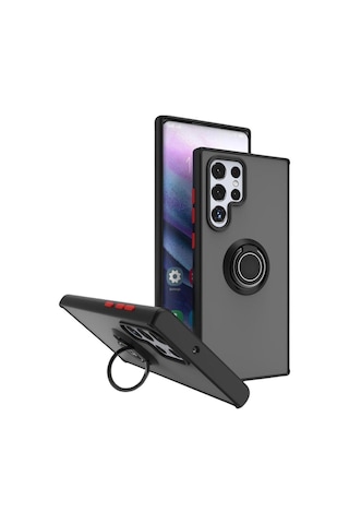 Samsung Galaxy S25 Ultra Uyumlu Kılıf Yüzüklü Standlı Extra Darbe Koruma Sert Kapak - Siyah