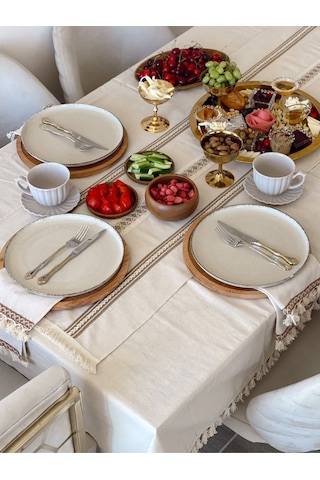 Dnc Home Tekstil Ndchome 8li Amerikan Servis Runner Seti Krem