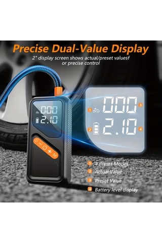 Boatshop1 Kablosuz Taşınabilir Hava Kompresörü Lastik Pompası Dijital Göstergeli Araba Motosiklet Bisiklet